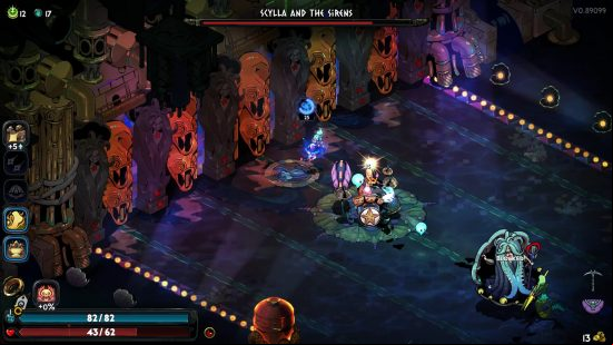 Hades 2 Scylla boss: a sea moneter sits at a drumset.