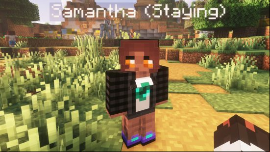 Samantha, a female, human villager, in the Minecraft comes Alive reborn mod.