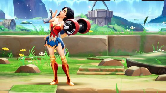 Wonder Woman stands and yawns with boredom during MulitVersus server downtime.