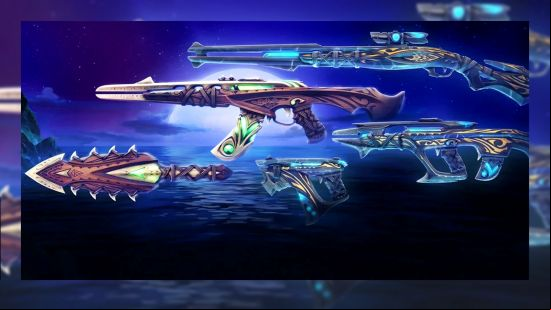 A beautiful set of carved wood themed Valorant skins, making up the Hawaiian-inspired Holomoku skin set.