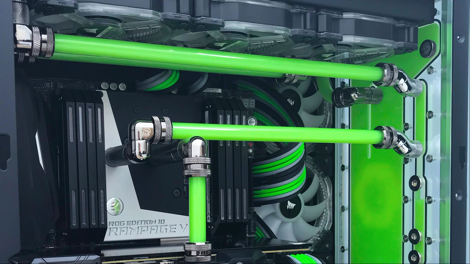 The long tubing in the acid rain gaming PC