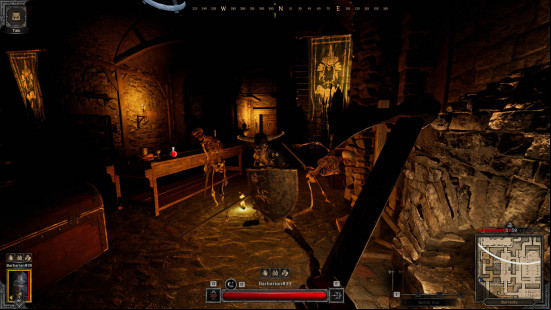 Free Steam games: the player is about to be attacked by three skeletons in Dark and Darker.
