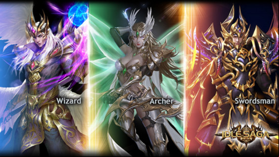 Best idle clicker games: Idle Saga. Image shows a wizard, archer, and warrior from the game.