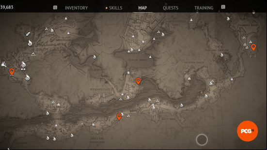 a map showing the wanderers rest hamlets in flintlock
