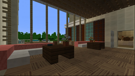 A modern building interior with special floors and walls created by the Supreme HD Textures Minecraft texture pack for bedrock edition.