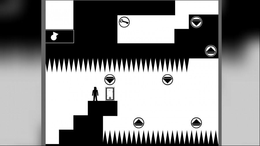 a black and white flash game featureing spikes on the floor and ceiling