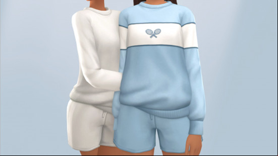 Two Sims stand next to one another wearing sports clothing by TwistedCat, one of the best Sims 3 CC clothes creators.