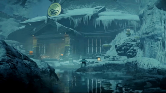 An ice-covered building in the hideout of the Ashiga Clan of Kijimi, one of the Star Wars Outlaws planets. 