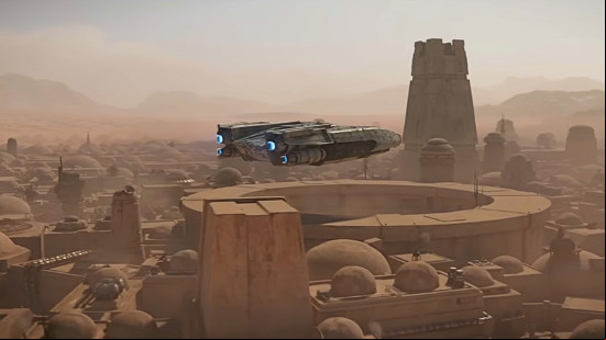 A shot of Mos Eisley on Tatooine, one of the accessible Star Wars Outlaws planets.
