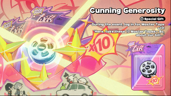 The menu card for Cunning Generosity, one of the Zenless Zone Zero events.
