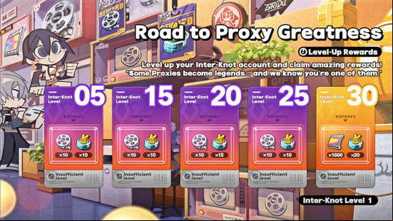 The menu card for Road to Proxy Greatness, one of the Zenless Zone Zero events.