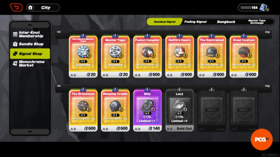Zenless Zone Zero Signal Store Lucy leaving: A screenshot of the Residual Signal page in the Signal Store, showing the various items you can purchase.