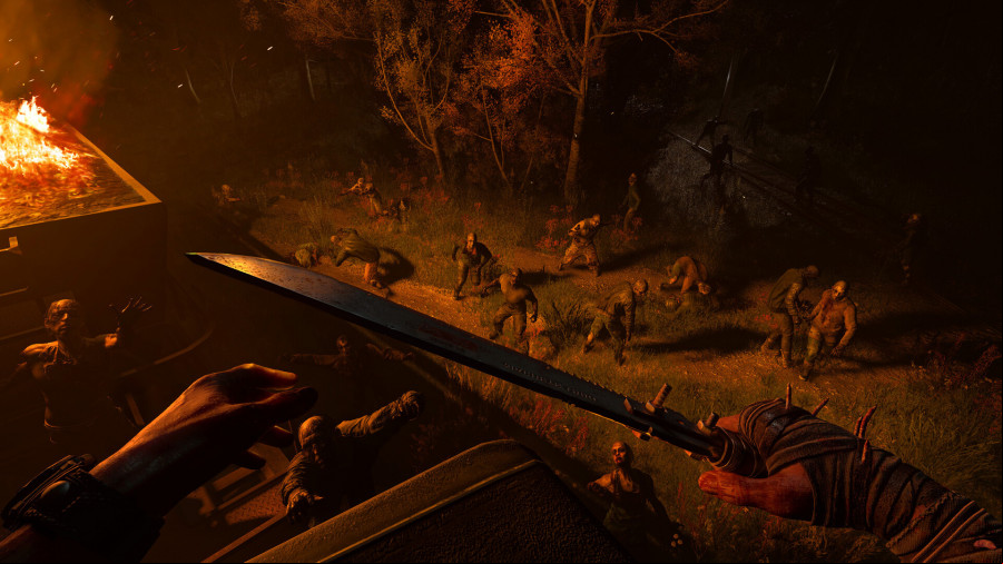 Tons of undead look up at the player.