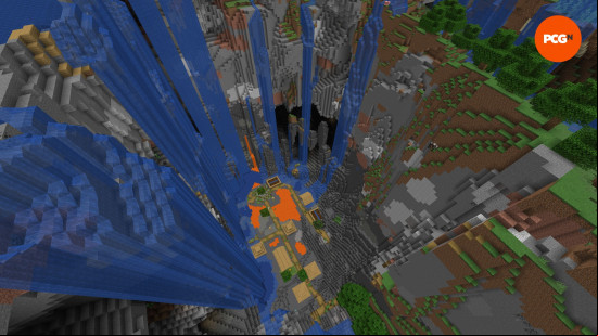 A village located at the bottom of a huge cave, surrounded by lava, in one of the best Minecraft seeds.
