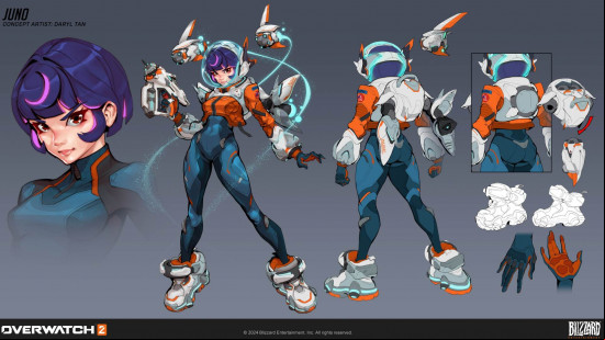 Overwatch 2 Juno skins controversy: Official concept art for Juno, showing various design iterations.