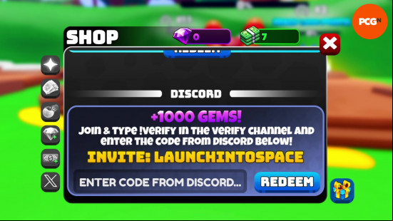 The menu to redeem Launch Into Space Simulator codes