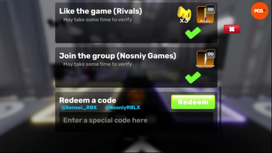 The menu to redeem Rivals codes