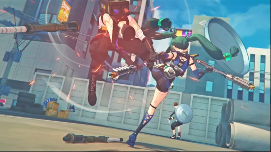 Best Zenless Zone Zero Qingyi build: Qingyi launches a gang member into the air with a fierce high kick.