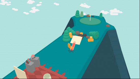Best Apple Arcade games: What the Golf? Image shows a screenshot from the game, which has an office chair being used