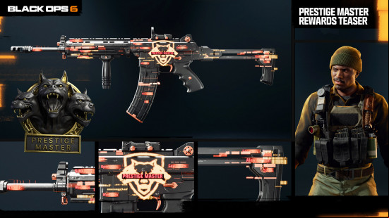 Black Ops 6 Prestige Master rewards: a glowing orange and black gun