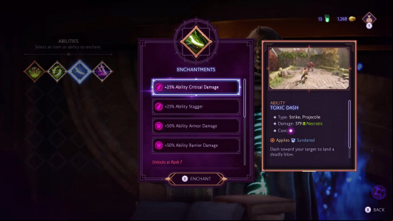 Dragon Age The Veilguard skills: The enchantments available to upgrade abilities in the Caretaker's Workshop.