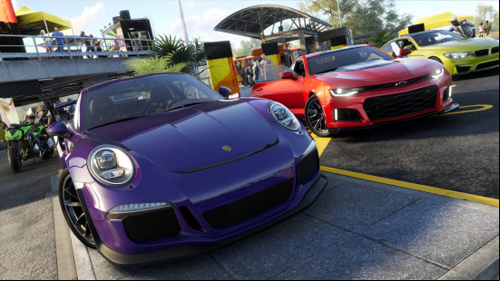 A Porsche and a Chevrolet in The Crew 2.