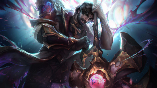 Best LoL skins: a man with scruffy hair and a beard holds on to his giant hammer for . He looks tired.