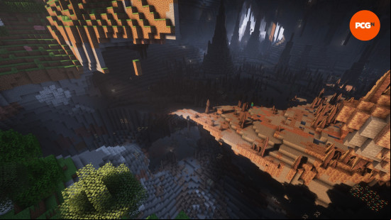 A huge cave inside a mountain in one of the best Minecraft seeds.