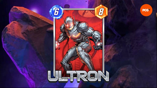 The Ultron card from one of the best Marvel Snap decks in the current meta, including a power of 8 and a cost of 6.