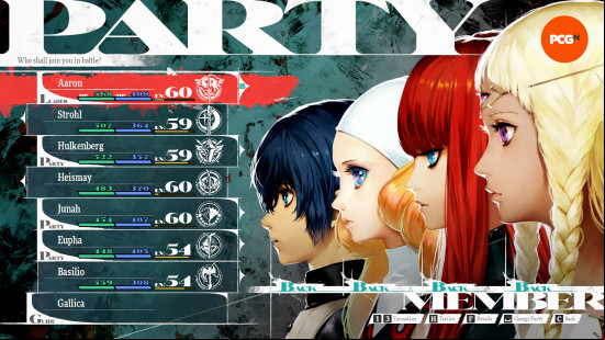 Metaphor ReFantazio playable characters: the Party menu UI