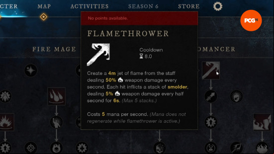 the flamethrower skill tooltip from new world