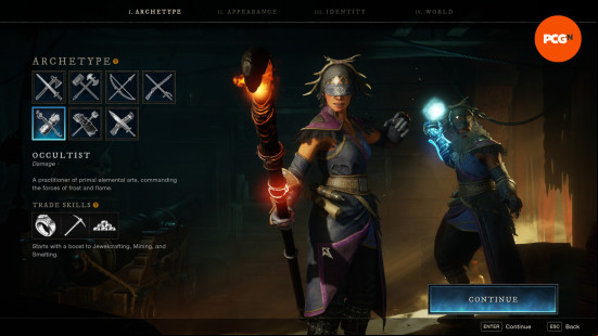 the new world occultist archetype selection screen
