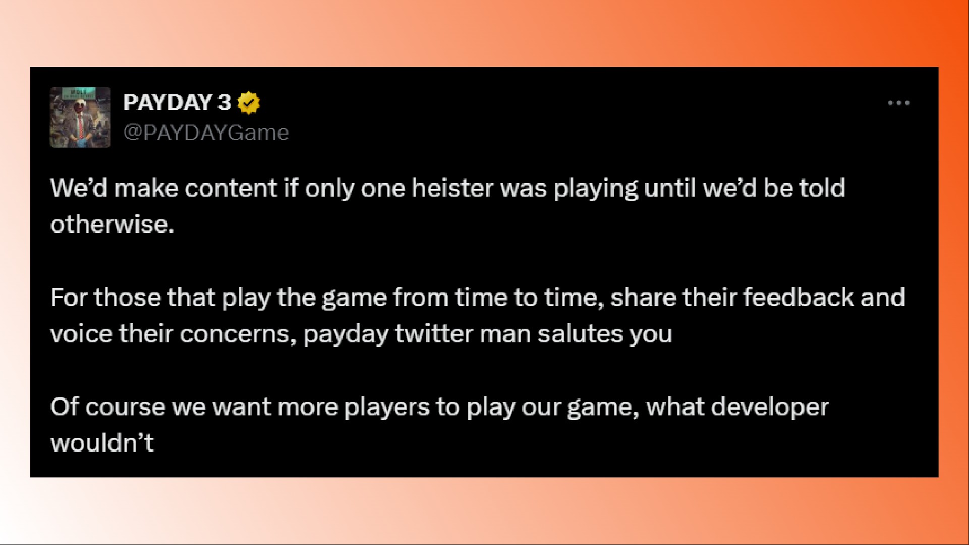 Payday 3 Steam player numbers: A response from Starbreeze about Payday 3's Steam figures