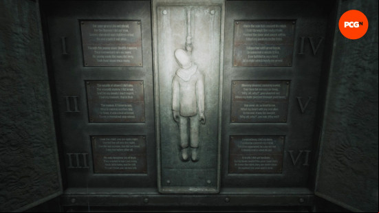 Six of the completed puzzles in the Silent Hill 2 gallows poem puzzle in Normal difficulty.