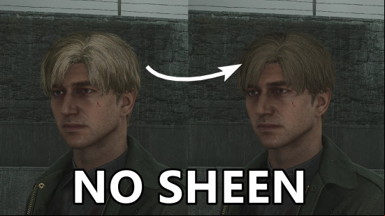 A before and after picture of James Sunderland with and without the Hair Sheen Removal Silent Hill 2 mod.