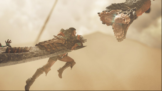 attacking a monster with a great sword in monster hunter wilds