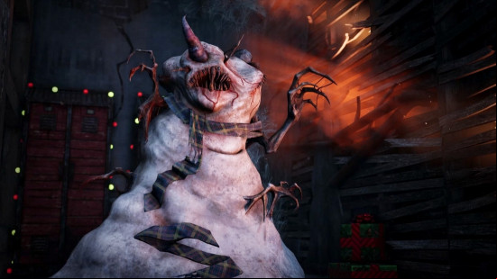 A creepy snowman lurks in the basement in the DBD Bone Chill event 2024.