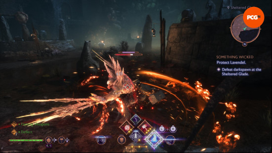 Dragon Age The Veilguard review: A spiky monster swiping a claw, surrounded by flames, from Dragon Age: The Veilguard.