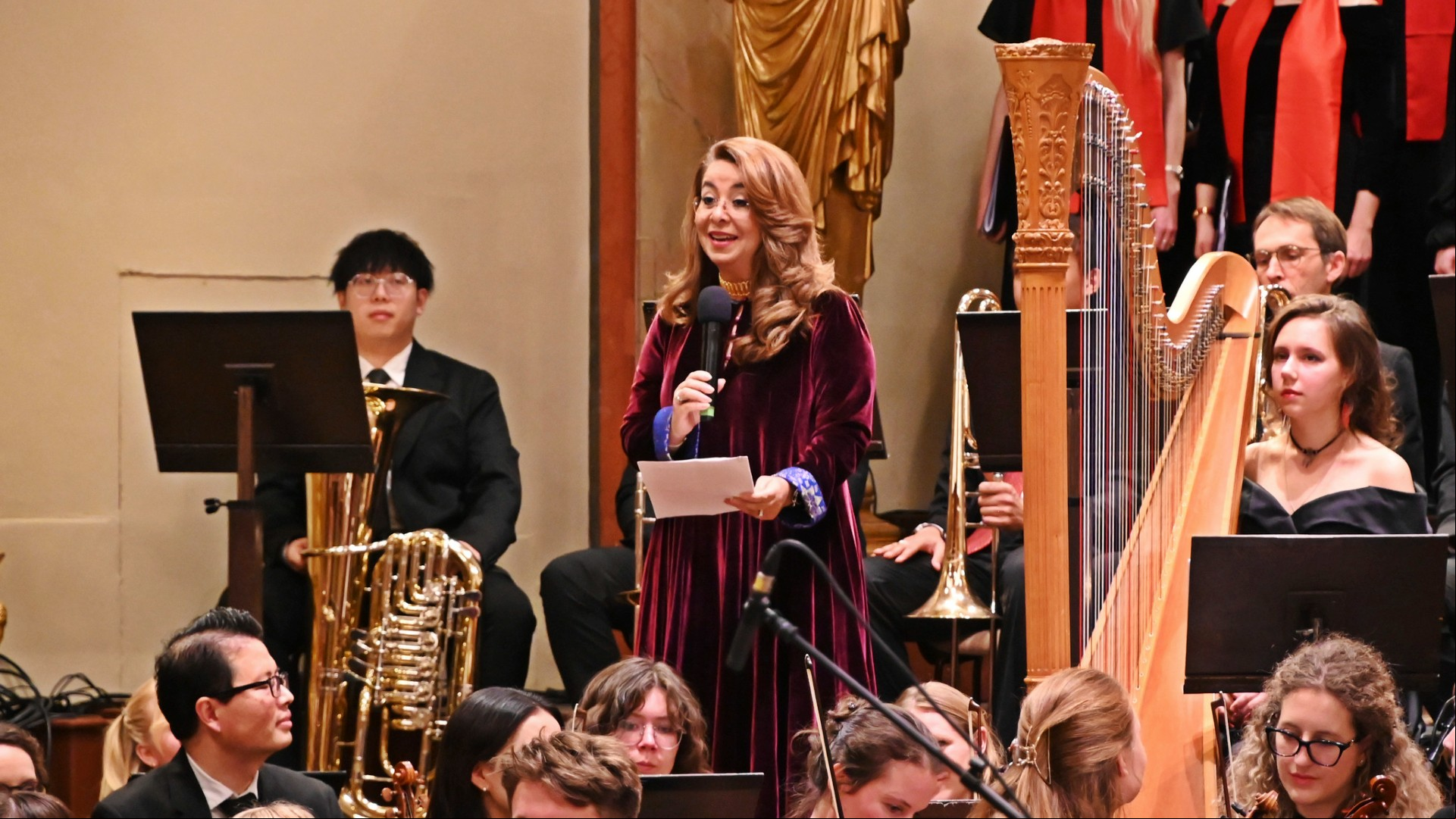 Ghada Waly speaks to the audience of the Impact4Music: Diversity in Harmony concert of the charity drives ed by the evening.