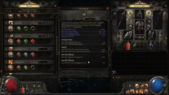 Path of Exile 2 Warrior class: a menu of a videogame showing the skills of a particular class.