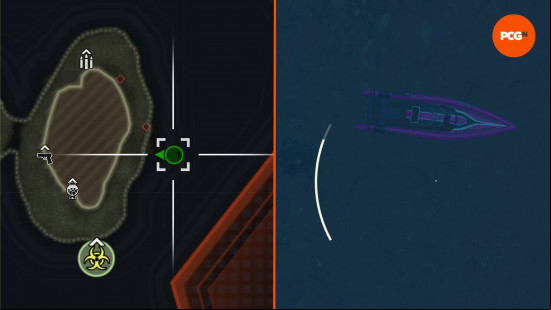 A pink boat next to the map of its location as part of the Black Ops 6 Terminus boat race easter egg.