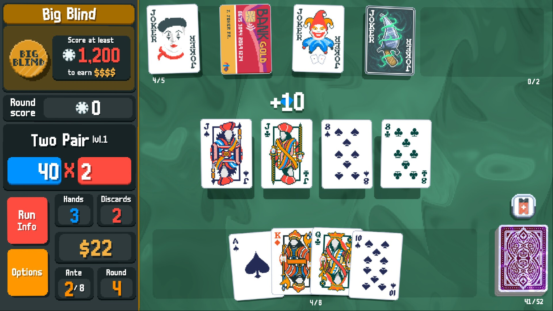 A hand of Balatro in progress