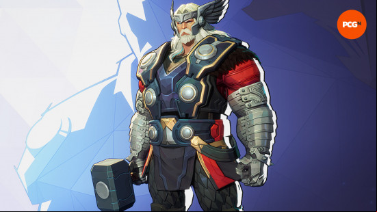 Marvel Rivals characters: a large male superhero wearing traditional armor, with a winged helmet.
