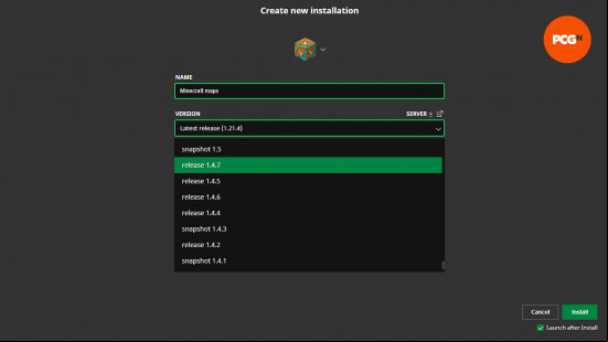 Minecraft maps: Image shows the installation tab in the Minecraft Launcher.