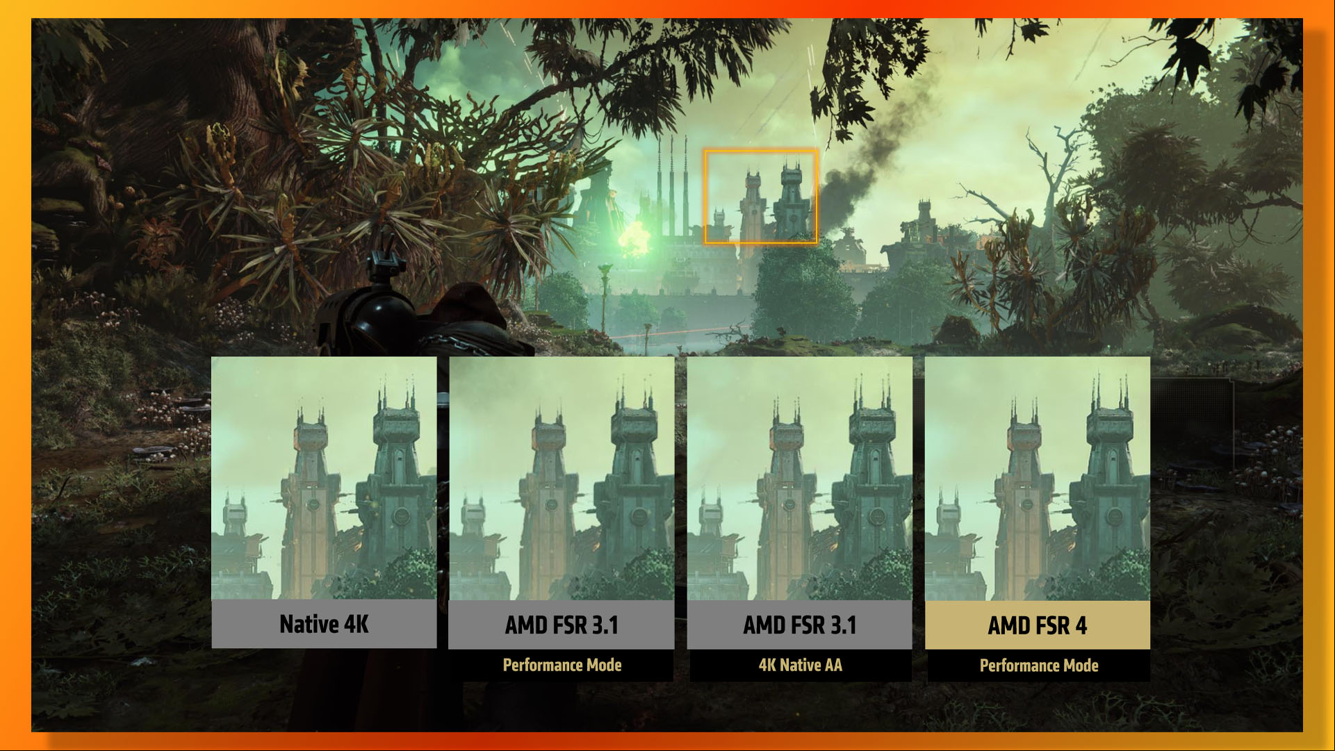 AMD Radeon RX 9070 guide: AMD FSR 4 comparison screenshots.