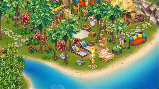 Best browser games: Taonga: The Island Farm. Images shows people on an island with lots of nice things on it, near a blue ocean.