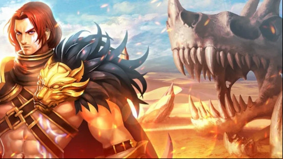 Best dragon games: Eternal Fury: Resurrected. Image shows a warrior standing near a dragon skull.