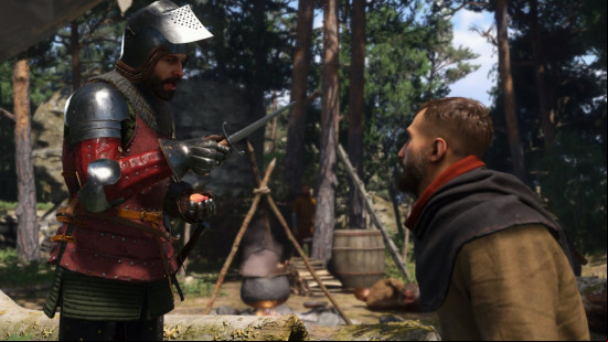 Kingdom Come Deliverance 2 preview: a bandit interrogating a prisoner.