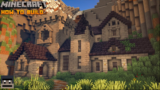 A stone and blackstone dwarven Minecraft castle built into the die of a mountain.