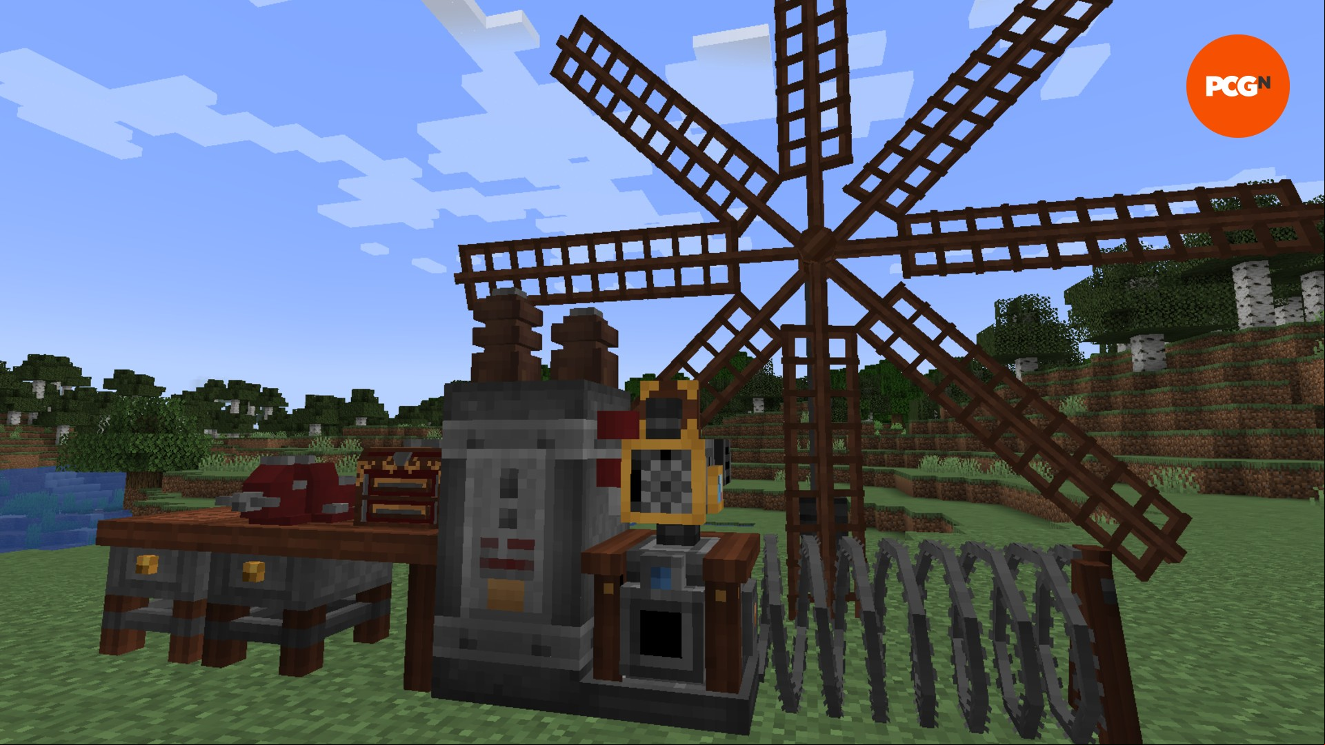 A series of structures and useful items from Immersive Engineering, one of the best Minecraft mods, including a full windmill for power.
